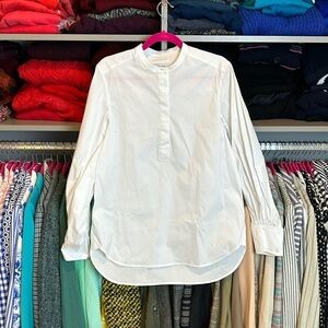 COS white grandad long sleeve mandarin collar 1/2 button front shirt siz…